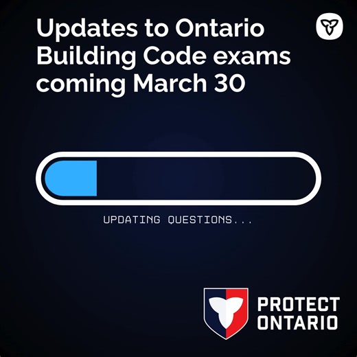 REMINDER: As of March 30, Building Code exams will be based on the 2024 version of the Code. #OBC2024 📅 March 8: last day to book a 2012 exam 📝 March 15: last day to write a 2012 exam ⛔ March 16-29: no exams can be written ✍️ March 30: first day to write a 2024 exam https://humber.ca/buildingcodeexams/examination-news | Ontario Ministry of Municipal Affairs and Housing