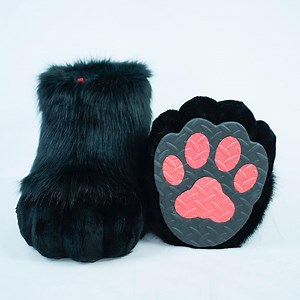 Fursuit All Black Feet Paws Outdoor Shoes | Soft Faux Fur Paw Slippers With Durable Paw Pads | Fursona Furry Convention Animal-themed Event - Etsy