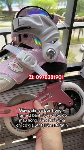 Giày patin carbon hồng + frame 3 bánh Speed tốc độ màu hồng. Xịn cỡ này mà chỉ có giá 3tr