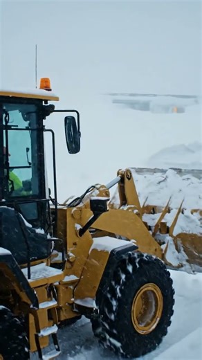 Loader operators battling heavy snowfall while clearing a highway interchange.