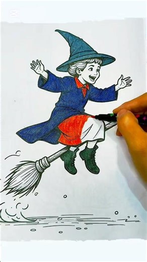 Little Witch Flying on a Broom 🧙‍♀️✨ | Magic Short Video #witch #fantasy #artshorts #illustration