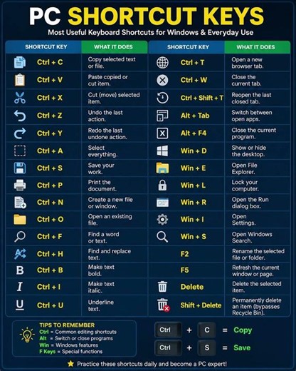 Computer Shortcut Keys Keyboard Shortcut Keys Basic Shortcut Keys Windows Shortcut Keys PC Shortcut