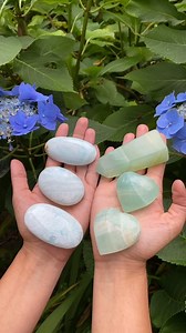 🙀Which do you prefer, Caribbean Blue Calcite or Pistachio Green Calcite ? . . 💎Find this collection @ earthfamilycrystals.com | Earth Family Crystals