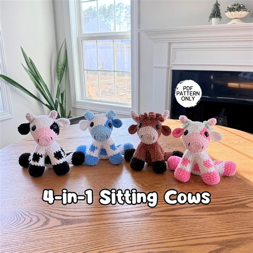 4-in-1 Sitting Cow Crochet Pattern Bundle Amigurumi Highland Strawberry Dairy Blueberry Beginner Friendly Farm Stuffed Animal Baby Cows - Etsy