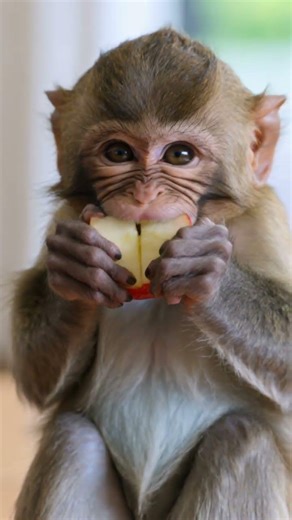👉 Can’t Bite It! Baby Monkey vs Apple 🥺🐒🍎#monkey #shorts