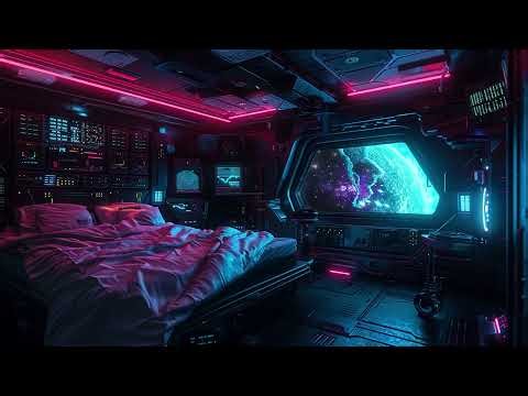 Sleeping Under the Stars | Cyberpunk Space Bedroom Ambience with Nebula Outside