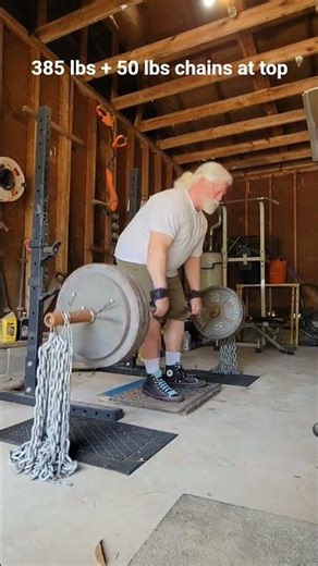 Deficit deadlift 385 lbs + 50 lbs chains at top 3 reps