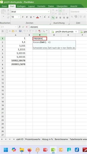 PlanMaker Funktion Kürzen