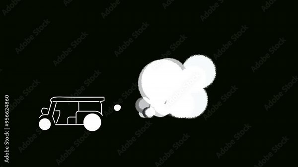 2D cartoon motorized tricycle. Thailand's iconic vehicle with smoke trail. tuk tuk