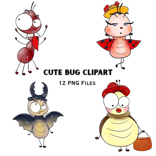 Bug Clipart PNG Bundle | Cartoon Insect Graphics | Kids Animal Illustration Pack Set - Etsy