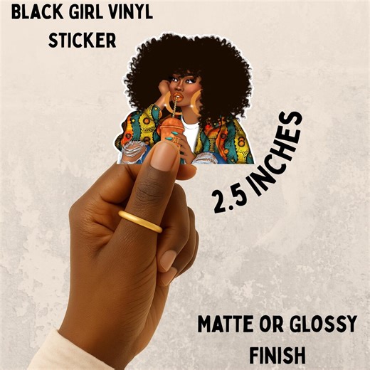 Afro Black Girl Sticker, Cute Melanin Vinyl Decal for Laptop, Kindle, Planner & Water Bottle, Black Woman Aesthetic - Etsy
