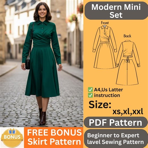 Puff Sleeve Mini Dress Sewing Pattern | Beginner Friendly   Bonus Skirt - Etsy