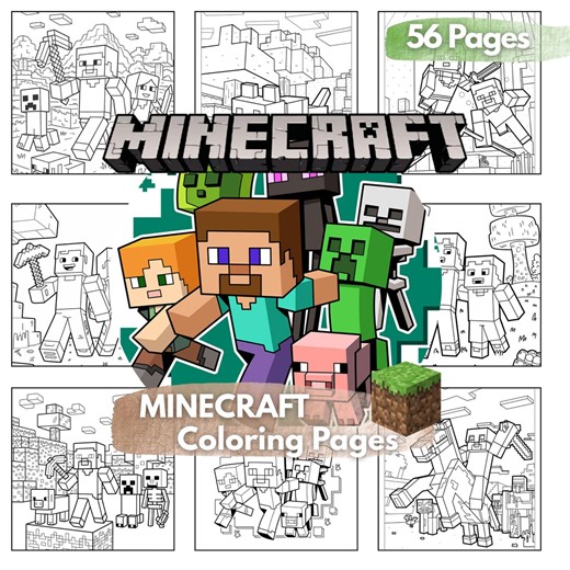 Minecraft Coloring Pages | 56 Pages | Minecraft Coloring Book | Kids Activity Book | Digital Download | PDF Format | Printable Coloring Book - Etsy