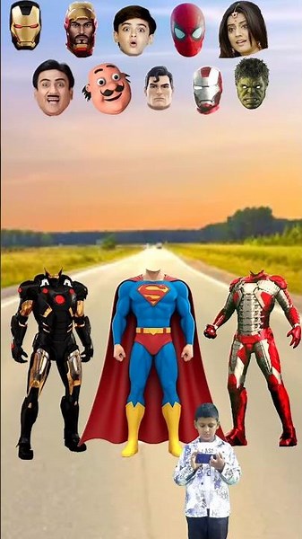 Super hero Vs Iron man 3 avengers hulk motu try setup head matching 😅😅