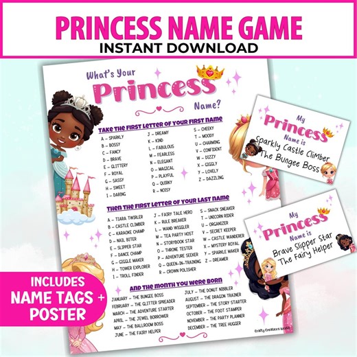 Princess Name Generator Printable, Birthday Party Game for Kids, Classroom Roleplay Activity, What's Your Princess Name, Instant Download - Etsy