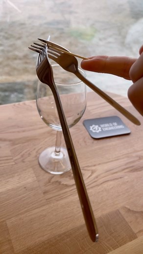 World of Engineering on Instagram: "Gravity trick - balancing forks on a toothpick #worldofengineering #science #physics"