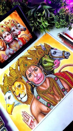 Panchamukhi Hanuman Ji Drawing Colour 🚩😍 Lord Hanuman #shorts #panchmukhihanuman #hanuman #drawing