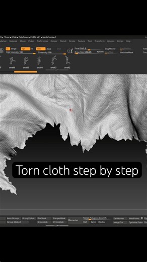 Easy way for Torn cloth in Zbrush (step by step) #3d #zbrush #torncloth #rippedfabric