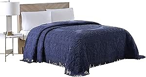 Beatrice Home Fashions Medallion Chenille Bedspread, Queen, Navy