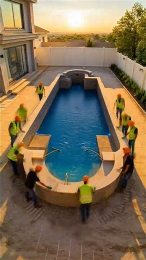 timelapse of a large luxury home backyard transformation into a high-end infinity swimming pool.