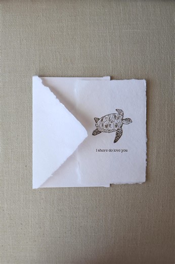 Turtle Card - Hand Stamped on Handmade Paper– Thank You - Love Stationary - Etsy