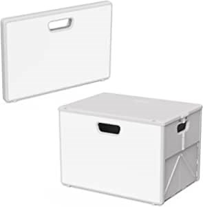 Collapsible Storage Bin with Lid – Folding Crate Stackable Utility Container for Home Office Storage Laundry, Ivory