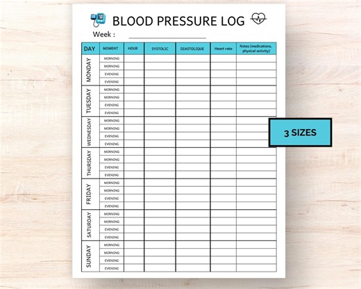 Blood Pressure Log, Printable Vital Signs Tracker(letter, A4, A5), Daily Blood Pressure Chart, Medical Planner, Hypertension & Health Log - Etsy