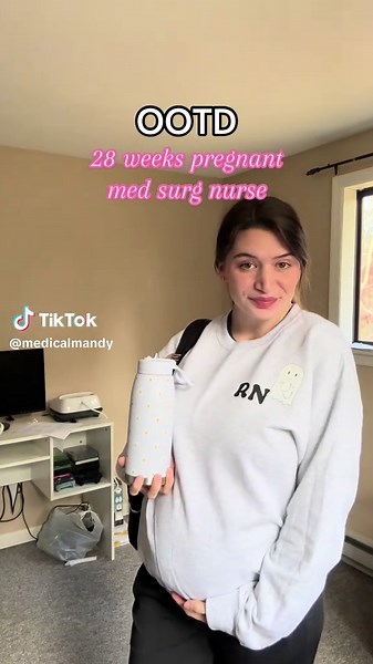 Loving wearing all the seasonal crewnecks to work, especially since my scrub tops dont fit me anymore 🙃🥲 #medsurgnurse #nursing