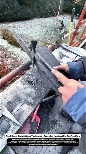 Traditional Slate Cutting Technique – Precision Handcraft in Roofing Work.