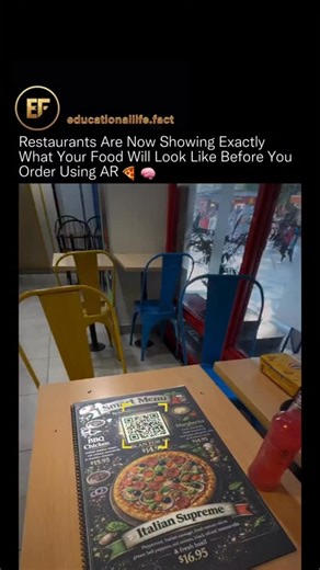 educationallife.fact on Instagram: "Menus are no longer just descriptions and photos. 📸 ❌ By scanning a QR code, this system places the dish at real-world size directly on the table, showing exact portions, toppings, and presentation before anything is ordered. What used to be guesswork is now visual certainty. Customers know precisely what they’re getting, and restaurants reduce confusion without changing a single ingredient. Augmented reality isn’t being used to impress anymore. It’s being us