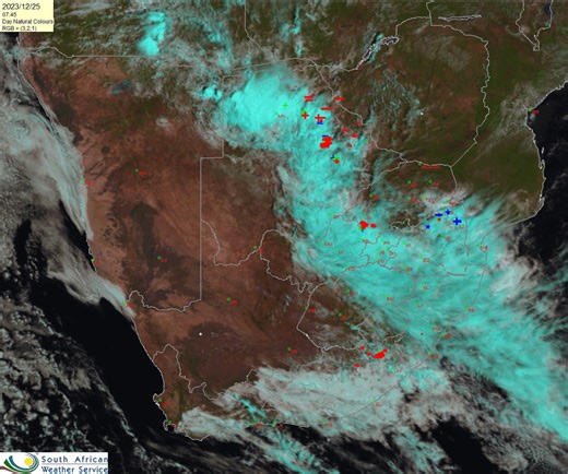 Today's satellite image (Day Natural Colours): Monday, 25 Dec 2023 #saws #WeatherUpdate #southafricanweather #southafrican | South African Weather Service