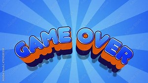 game over text comic style cartoon 3d animation Bang comic text animation background text for game and cartoon