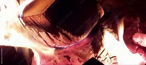 fire on the logs of a night fire, close-up