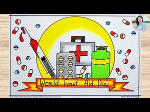First Aid Day Poster Drawing | World First Aid Day Drawing Easy | First Aid Box Drawing Kit Simple