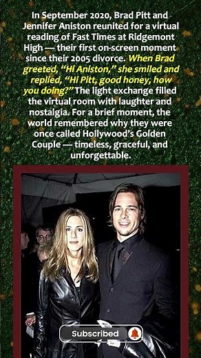 After 15 Years Apart, Brad Pitt and Jennifer Aniston Virtual Reunion Brings Back Golden-Era Memories