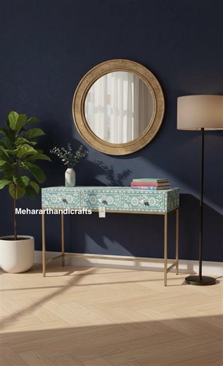 Handmade Bone Inlay Console Table in Turquoise Floral Pattern – Modern Vanity Table - Etsy