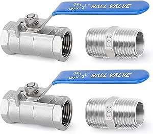 TAISHER 4 Pcs 3/4 Inch FNPT Ball Valve Kit, 304 Stainless Steel with Blue Handles & Nipple