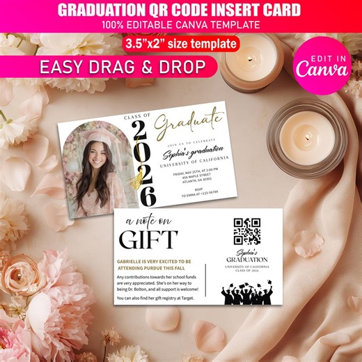 Graduation QR Code Insert Card | College Fund & Venmo Donation Card | Class of 2026 Announcement Insert | Graduation Party Invite Add-on | - Etsy