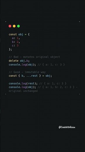 How to Remove a Property from Object Without Mutating It #coding #javascript #shorts