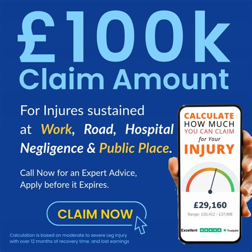  Claim up to £100,000 for injuries sustained at work, on the road, in hospitals, or public places due to negligence. Our legal experts can help you calculate how much compensation you may be entitled to quickly and confidentially. ✅ Free Claim Calculator ✅ No Win, No Fee Service ✅ Expert Legal Advice Don’t wait — your claim may expire. | My Claim Helpline UK | Facebook