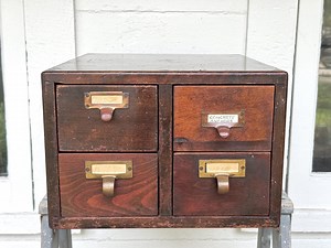 Card Catalog ~ 4 Drawer Library Card Catalog ~ Small Card Catalog With Brass Hardware ~ Storage Drawers ~ Farmhouse Antiques - Etsy
