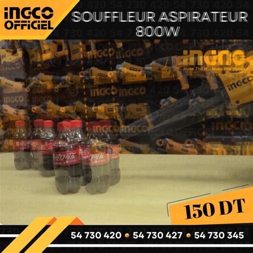 Souffleur aspirateur 800w ingco🔸𝟏𝟓𝟎 𝐃𝐓 ✅Tension : 220V-240V, 50/60Hz ✅Puissance d’entrée : 800W ✅Vitesse : 0-15,000 tr/min ✅Taux de soufflage maximum : 0-4.5 m³/min ✅Vitesse variable : Oui ✅Accessoires inclus : 1 sac à poussière, 1 tube flexible, 2 buses d’aspiration ✅Poids : 3 kg https://ingcoofficiel.tn/shop/jardinage/soufflleur-aspirateur/ فاش تستنى كلمنا توا : 📲54730420 ▪️54730427 ▪️54730345📲 🟡 تنجم تتفقد السلعة قبل ما تخلص 🟡 فريق مختص باش ينصحك و يعاونك في إختياراتك 👌 🟡 توصيل لك