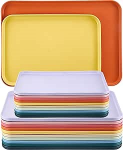 Bokon 20 Pack Plastic Fast Food Tray Bulk 15" x 11" and 12" x 8" Colorful Cafeteria Restaurant Serving Trays Grill Trays School Lunch for Canteen Kitchen Party Hotel Bar Cafe, 10 Colors