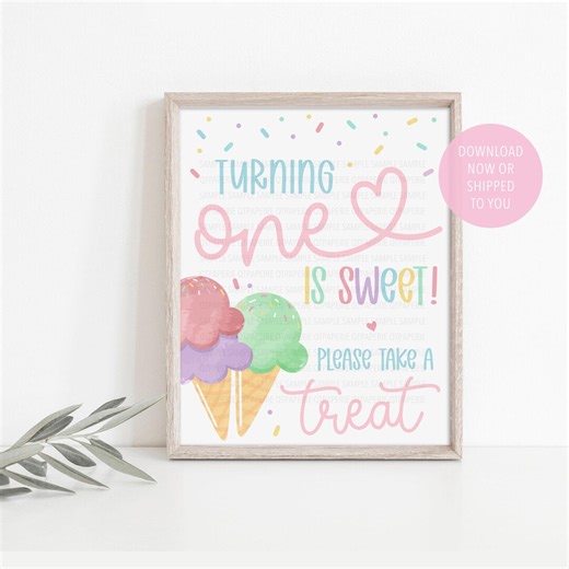 Sweet One Treat Sign Printable, Turning One is Sweet Ice Cream Party Decor, First Birthday Girl Dessert Table Sign, Pastel 1st Birthday - Etsy