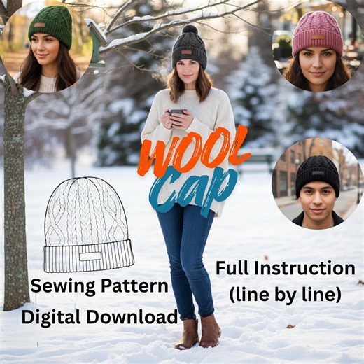 Wool Cap | Sewing Pattern PDF | Winter Beanie Hat Pattern | Beginner Friendly | Digital Download - Etsy