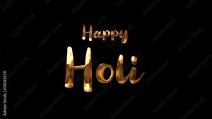 happy holi festival text gold animation simple effect with black background. 4K Footage