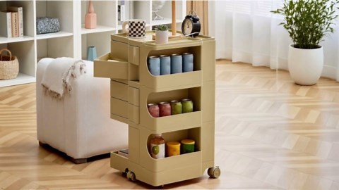 CDDUOLA Mobile Storage Cart with 4 Drawers, Art Storage Organizer with Multi-Layer Sorage, Portable Caddy Storage Cabinet Trolley for Salon, Kitchen, Living Room, Khaki