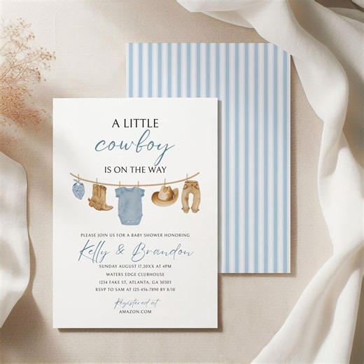 Cowboy Baby Shower Invitations Digital Download, Custom Invite, Personalized Western Party, Boy, Blue, Instant Editable Template - Etsy
