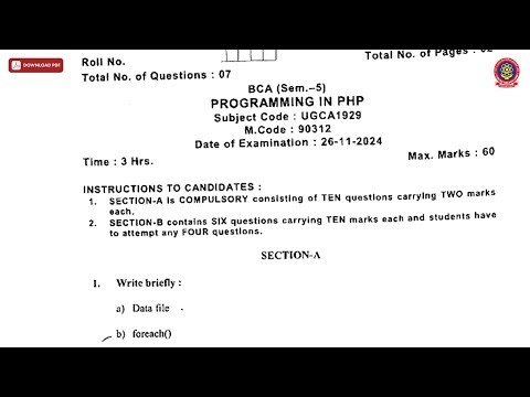 BCA 5TH SEM PROGRAMMING IN PHP NOV 2024 | PTU