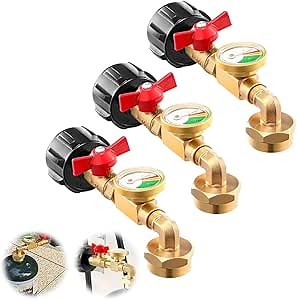 Propane Refill Elbow Adapter with Tank Gauge,2025 Upgraded QCC1 Propane Refill Adapter for 1 lb Tanks,90-Degree Elbow Gas Refill Adapters for BBQ Grill Cylinder RV Camper (Bronze/3pcs)